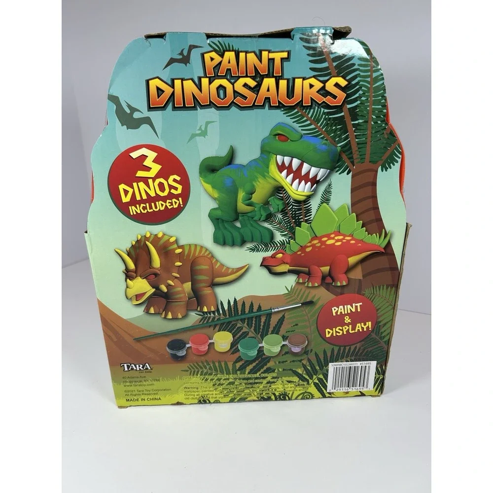 Tara Toy Paint Dinosaurs‎ 3 Plaster Dinos 1 Paintbrush & 6 Paint Pods Set